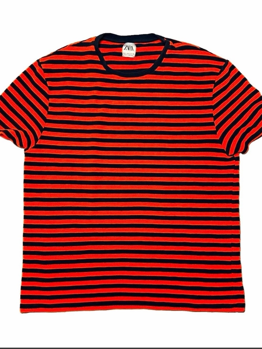 ZARA Red & Black Striped Crewneck T-Shirt - Woman’s